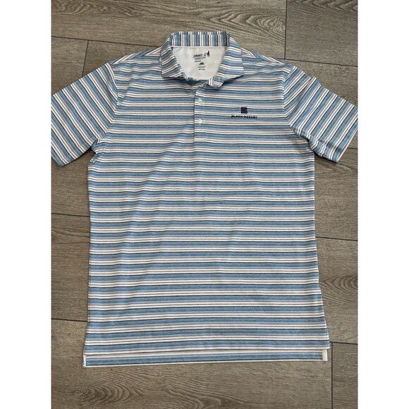 Johnnie-0 Golf Polo Performance Men’s Medium UPF 50 Blue/white Striped Preppy - Picture 1 of 6